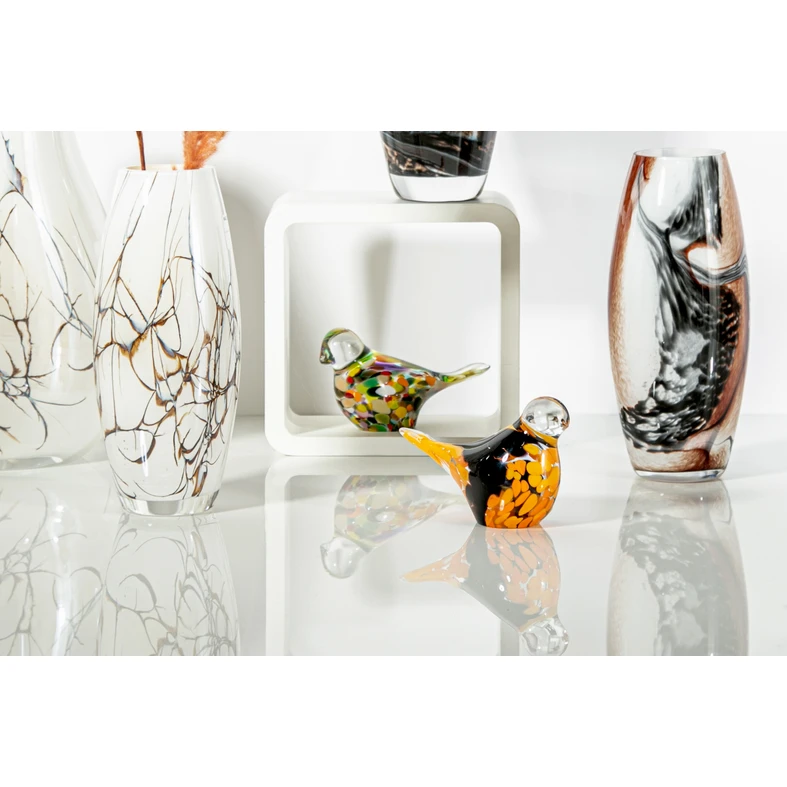 Sklenená figúrka retro VTÁČIK žltá 15x10cm