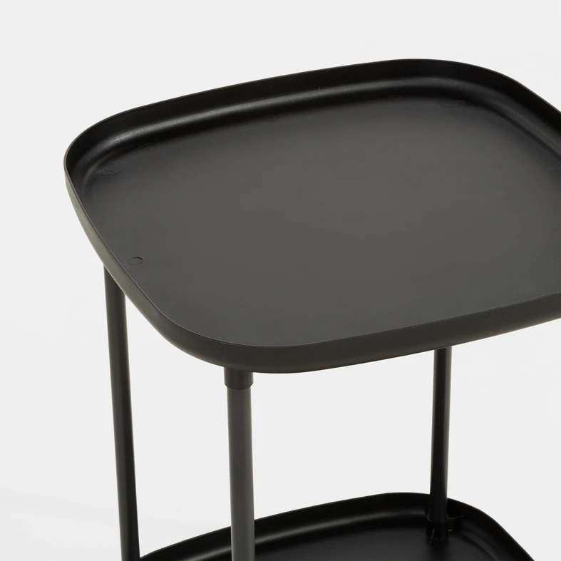 Príručný stolík na kolieskach s 2 poličkami, čierny, 39x50 cm