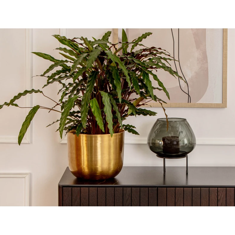 Svietnik zo sivého skla na kovovom stojane 24 cm