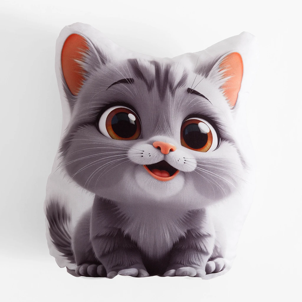 Szara poduszka przytulanka w kształcie kotka