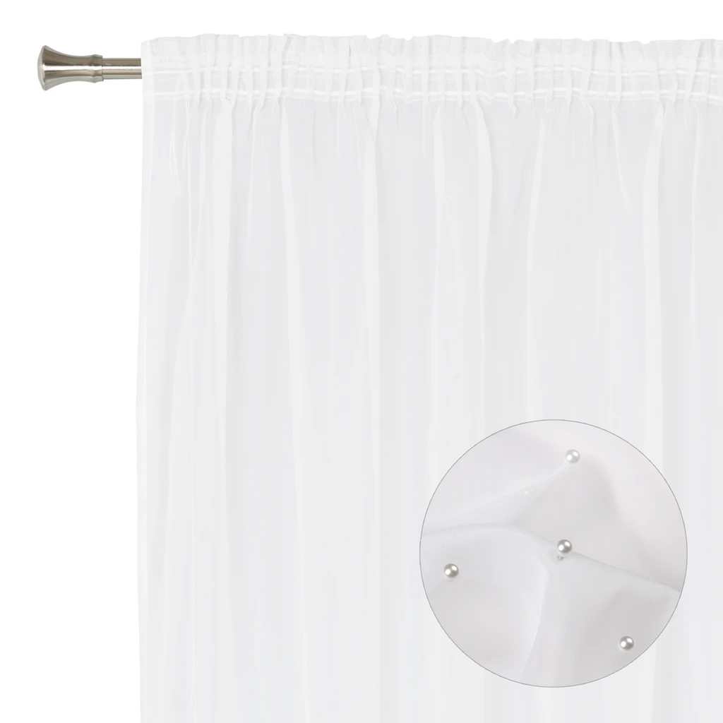 Záclona s perlami na riasiacej páske biela PEROLA 160x290 cm