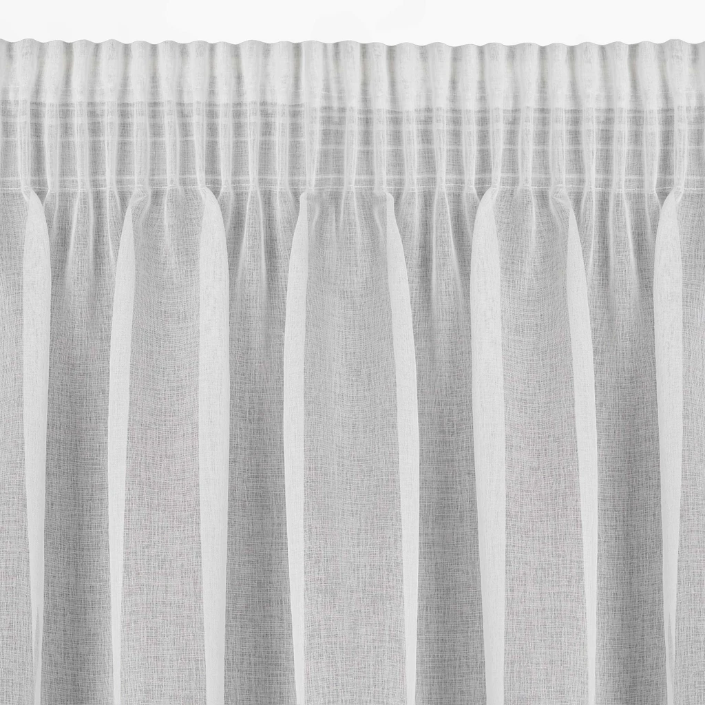 Biała zasłona na taśmie ze wzorem stalowych listków