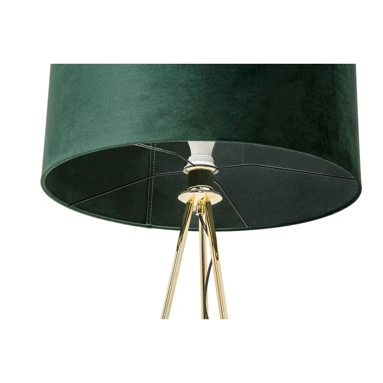 Lampa na zlatej trojnožke tienidlo zelené velúrové INGA
