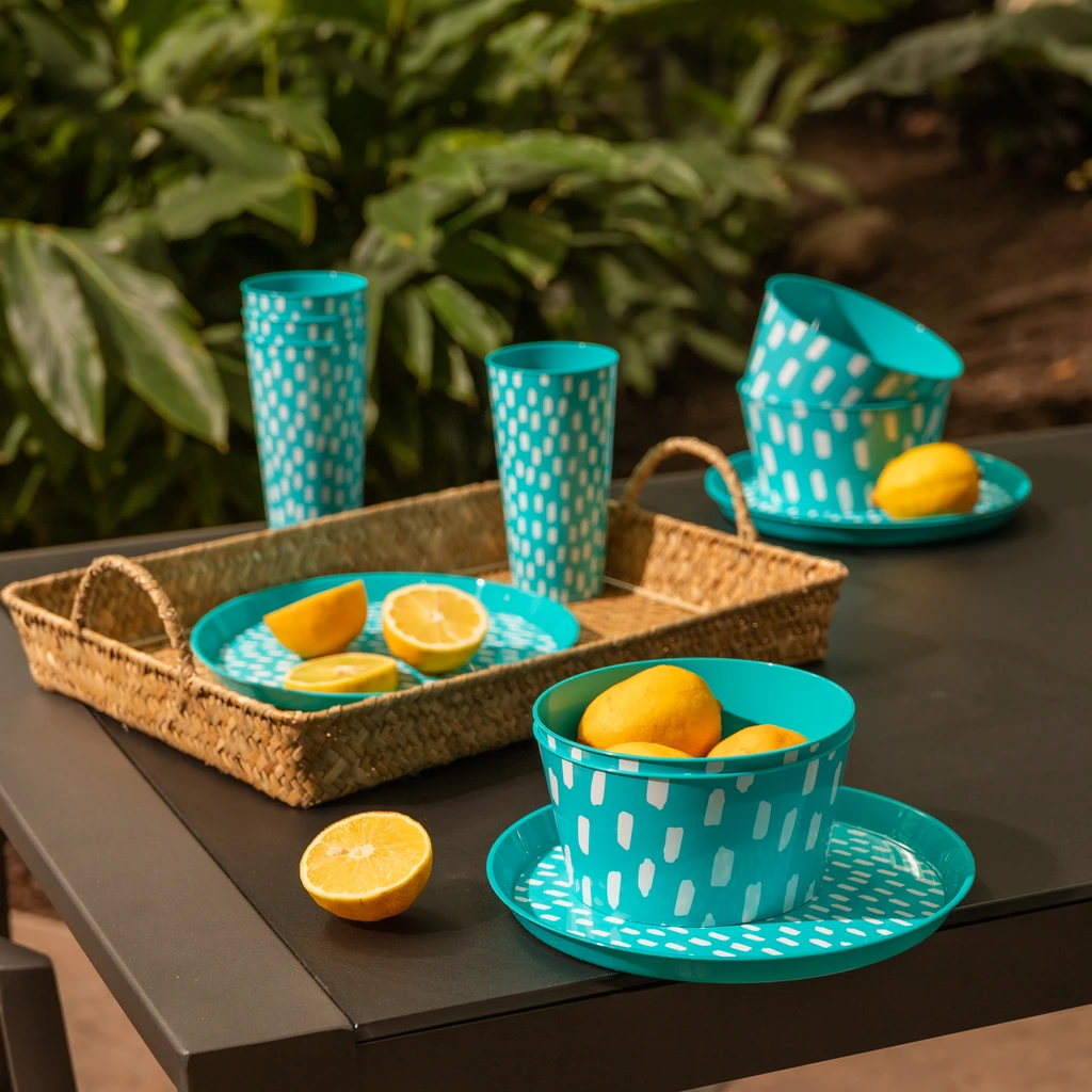 Súprava 4 plastových pohárov modrá 400 ml