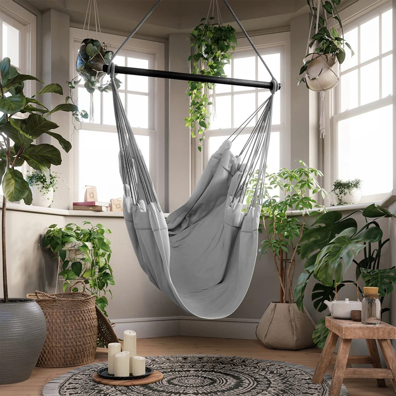 Závesné brazílske kreslo sivé CALERO 130x100 cm