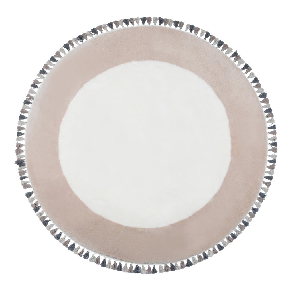 okrągły dywan dziecięcy gładki poliestrowy 120 cm z ozdobnymi frędzlami