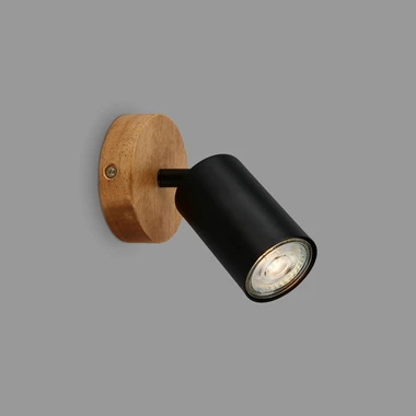Nástenná bodová lampa s nastaviteľnou drevenou základňou čierna VINTAGE