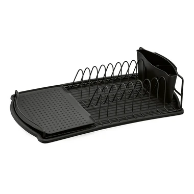 Čierny sušič na riad s odkvapkávačom a táckou 47,5 x 26,5 x 11 cm
