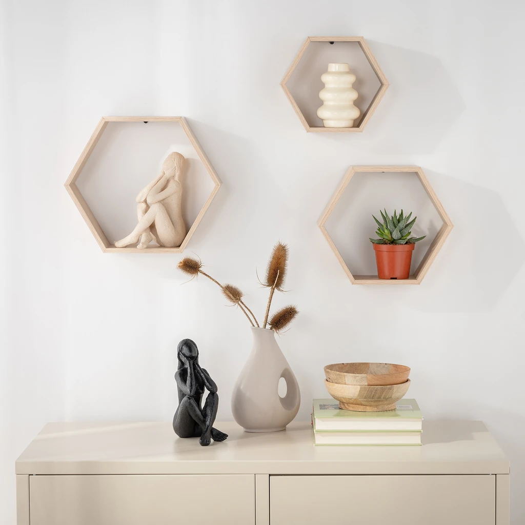 Súprava 3 geometrických nástenných políc