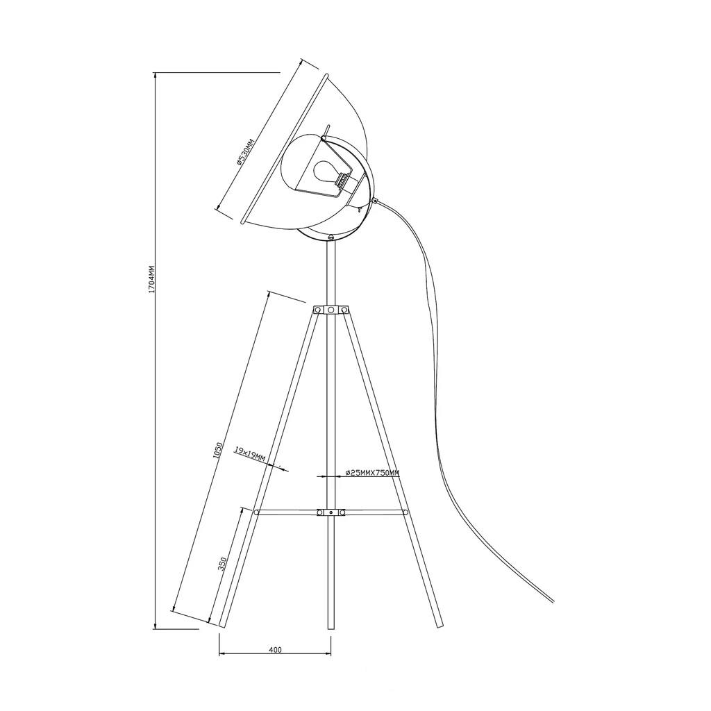 Industriálne podkrovné stojace svietidlo v čiernej a zlatej farbe ANTENNE