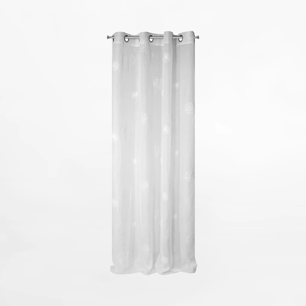 Biała firana na przelotkach z motywem dmuchawców