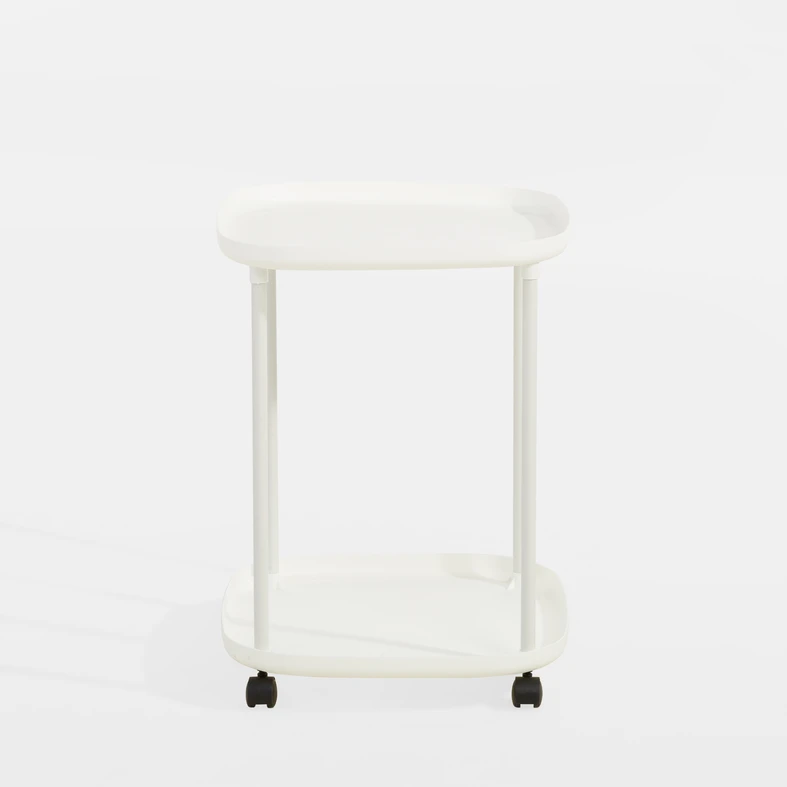 Príručný stolík na kolieskach s 2 poličkami biely 39x50 cm