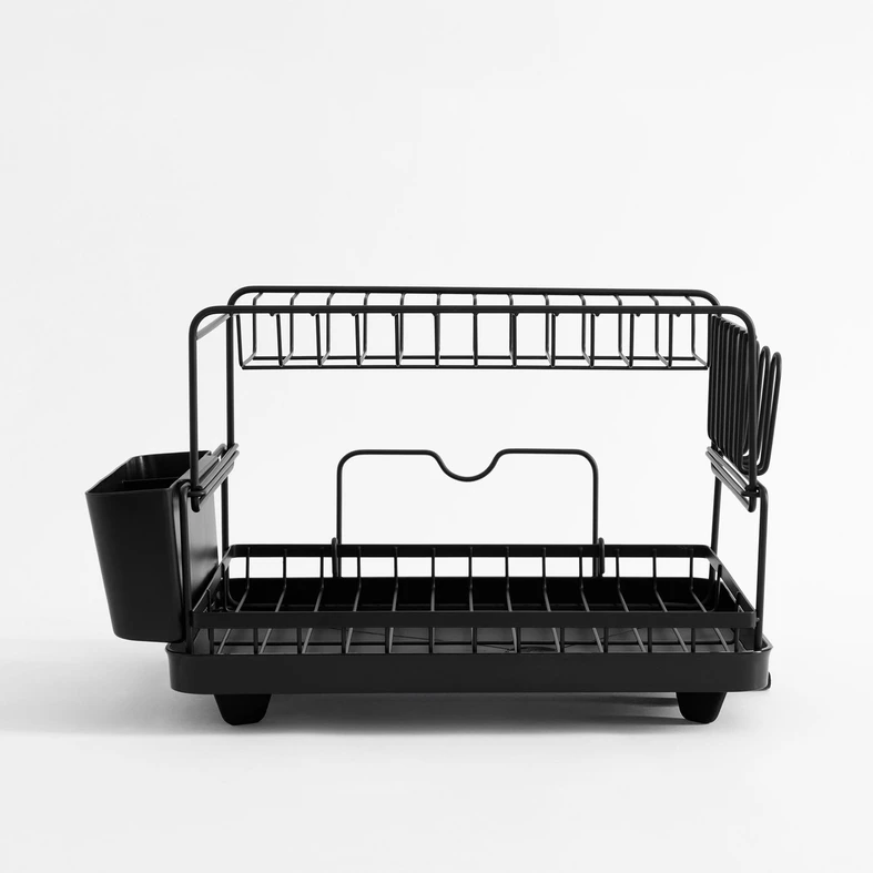 Czarna dwupoziomowa suszarka na naczynia 