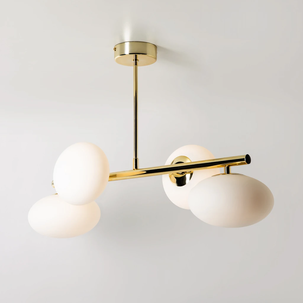 Stropné svietidlo v zlatej farbe 4 oválne tienidlá MILO 68x30 cm