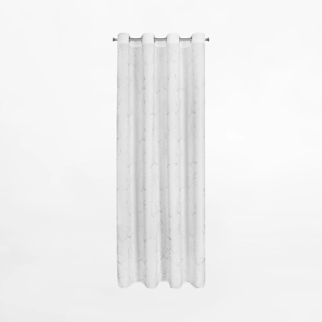 Biała zasłona do salonu z motywem marmurkowym