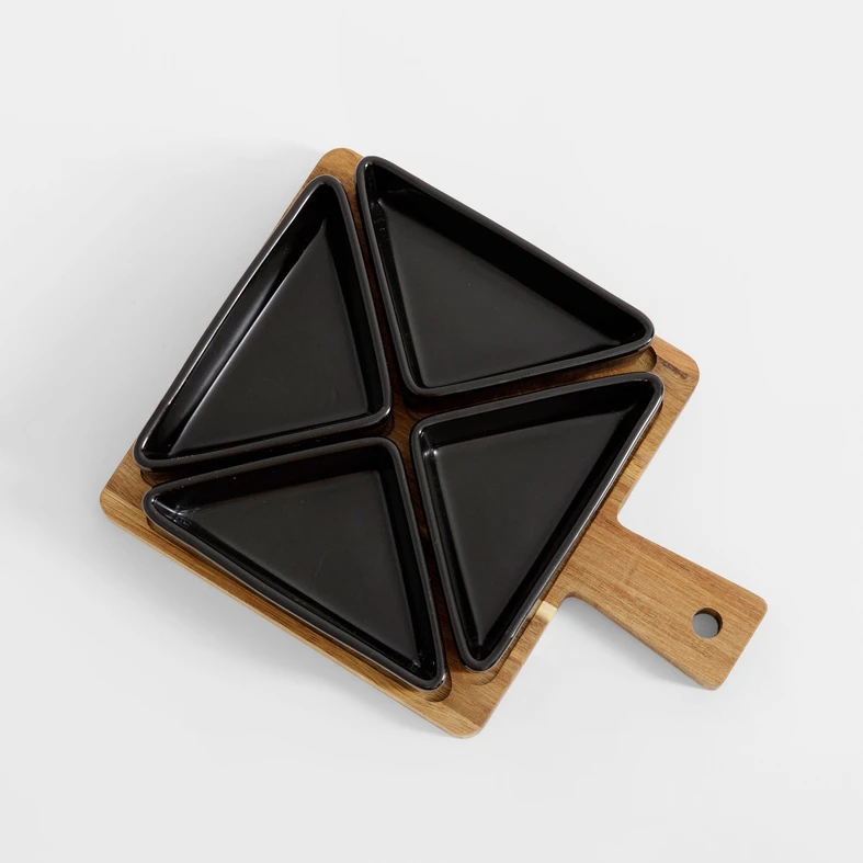 Súprava 4 misiek na akáciovom podnose