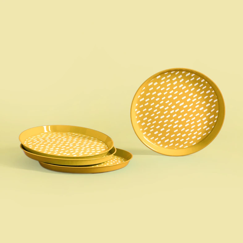 Súprava 4 plastových tanierov žltá, 21 cm