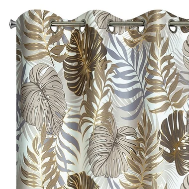 Záves do obývačky vzor listy hnedo-zlatý KORFU 140 x 250 cm