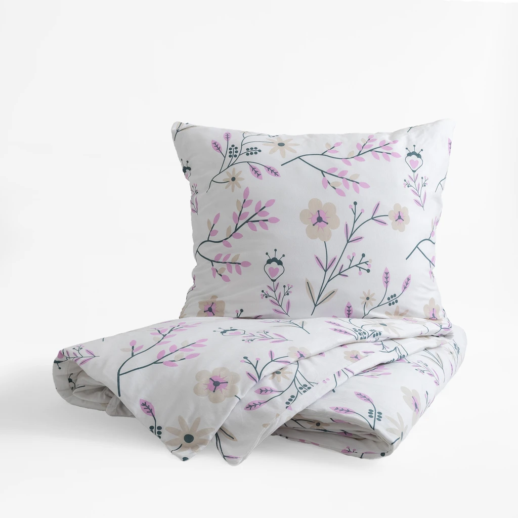 Bavlnená posteľná bielizeň JERSEYLOVE s motívom fialových rastlín 160x200 cm