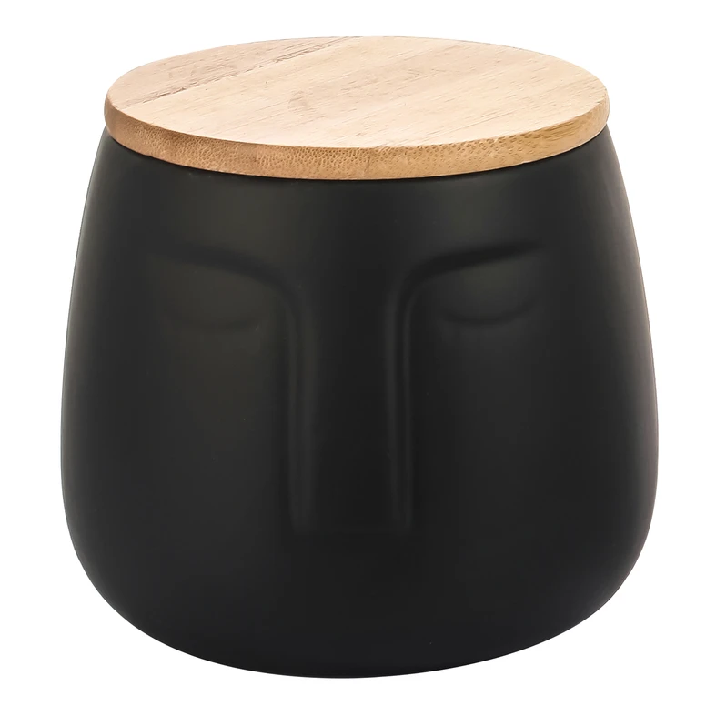 Keramická nádoba na vatové tampóny s tvárou čierna 9,5 cm