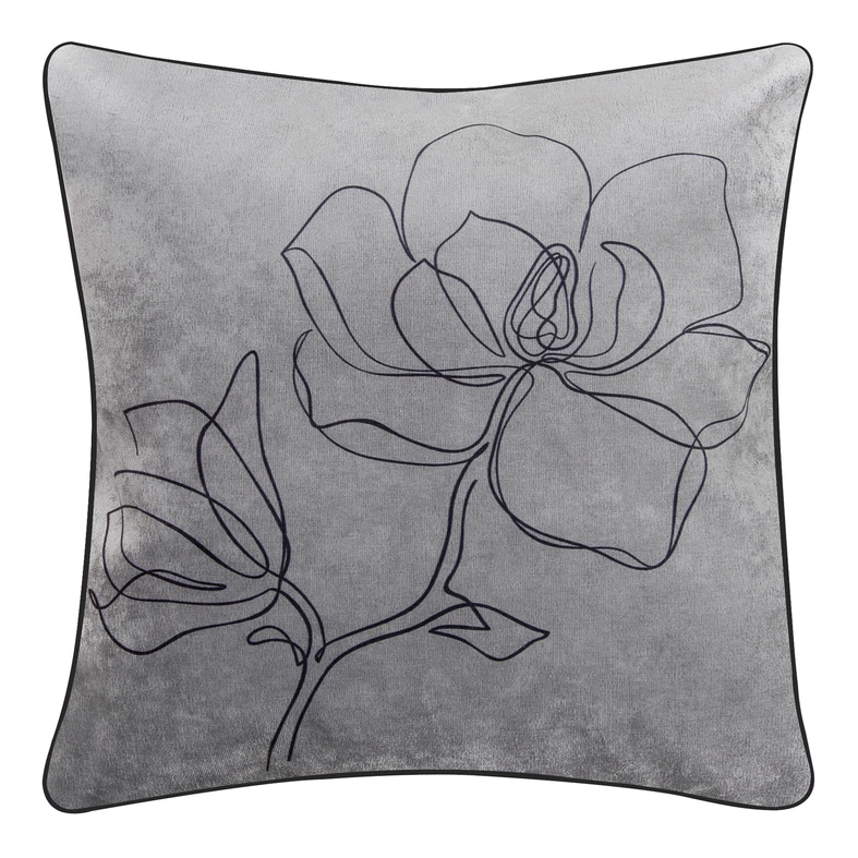 Ozdobný vankúš sivý FLOWER LINE 45 x 45 cm