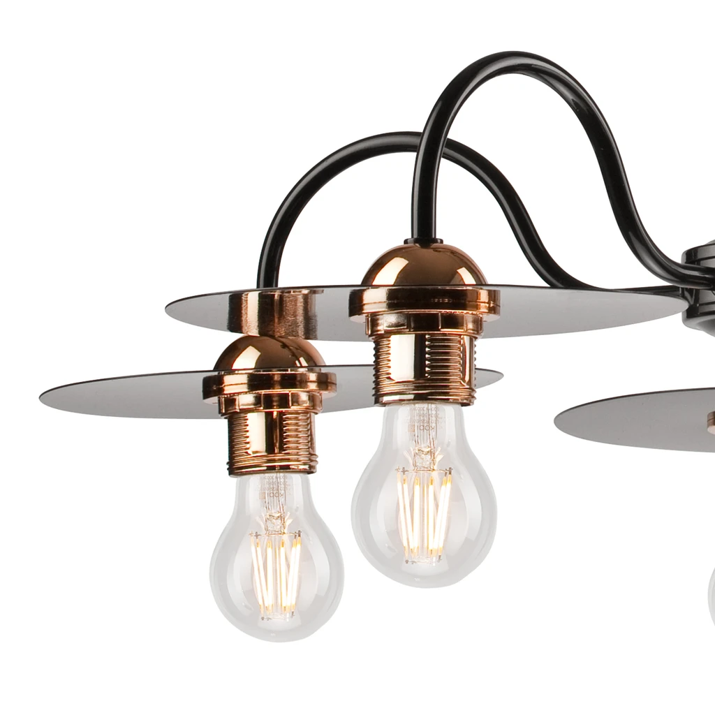 Żyrandol ALICE posiada oprawę przeznaczoną dla 5 żarówek typu E27 o mocy maksymalnej 60W.