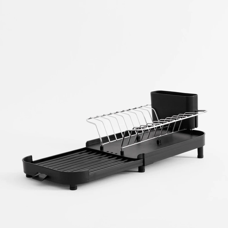 Czarna rozsuwana suszarka na naczynia i sztućce