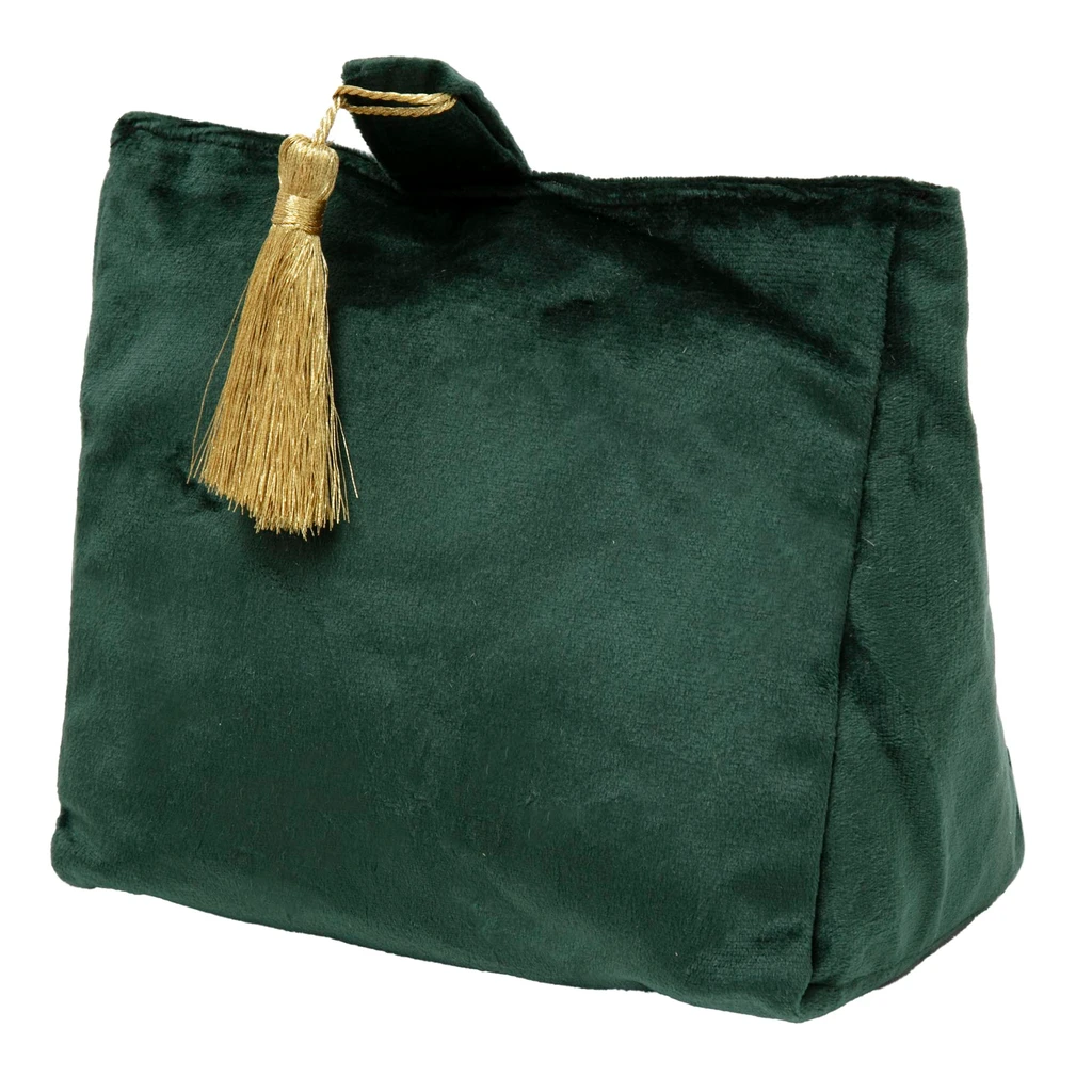 Velúrová zarážka na dvere so strapcom, zelená 16 cm