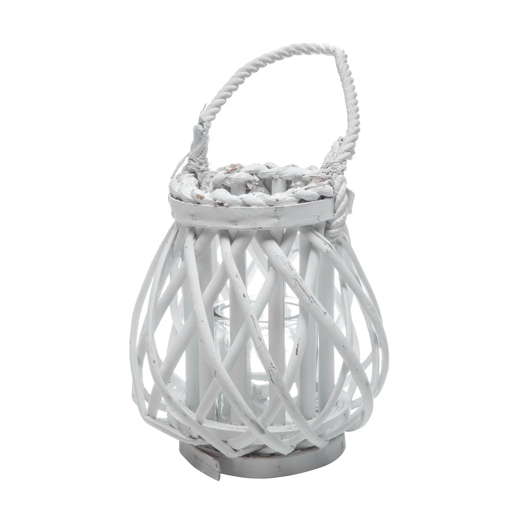 Prútený lampáš biely 19x20 cm