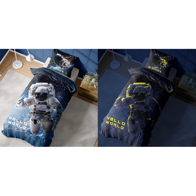 Detské obliečky so svietiacim efektom tmavomodré FLUO KOZMONAUT 140x200 cm