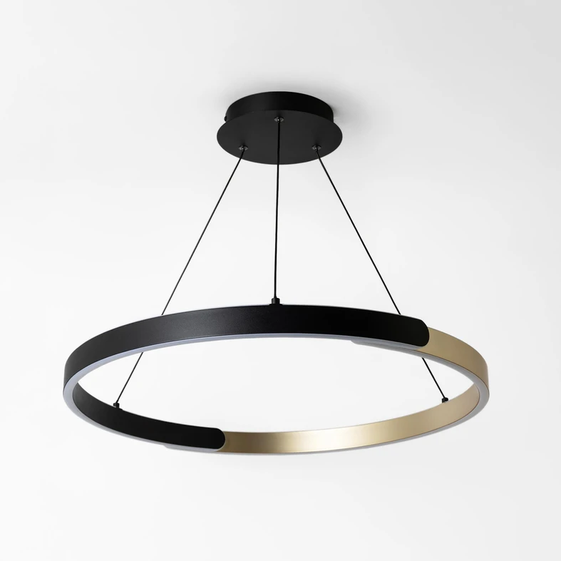 Lampa wisząca LINOS LED - czarno-złoty pierścień, idealny do salonu.