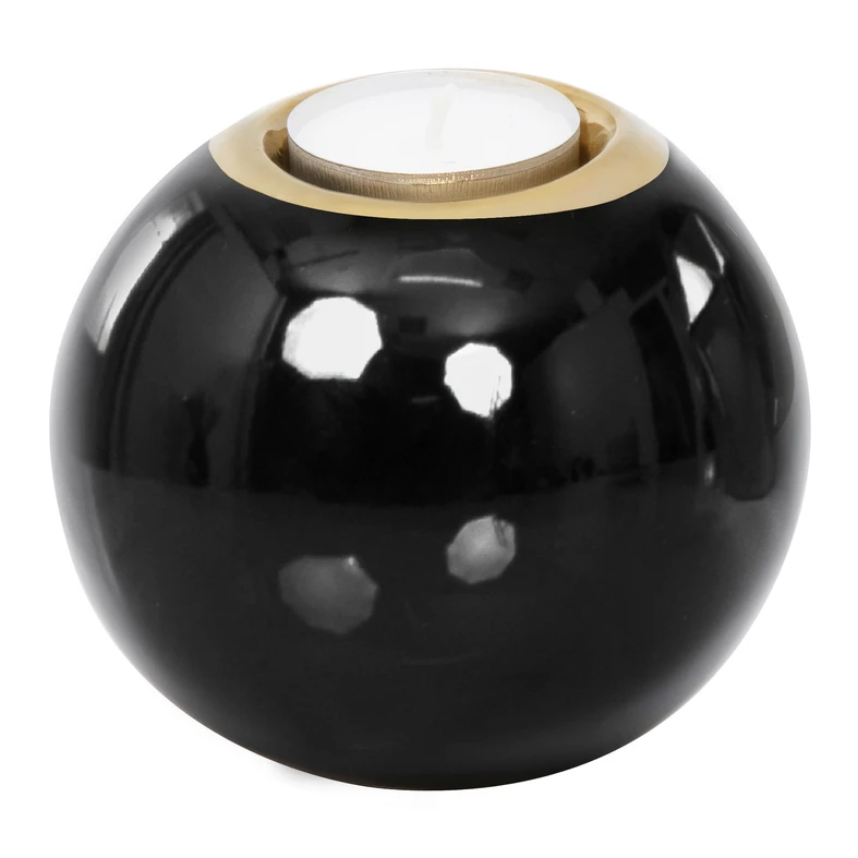 Čierno-zlatý svietnik guľa 8,8 cm