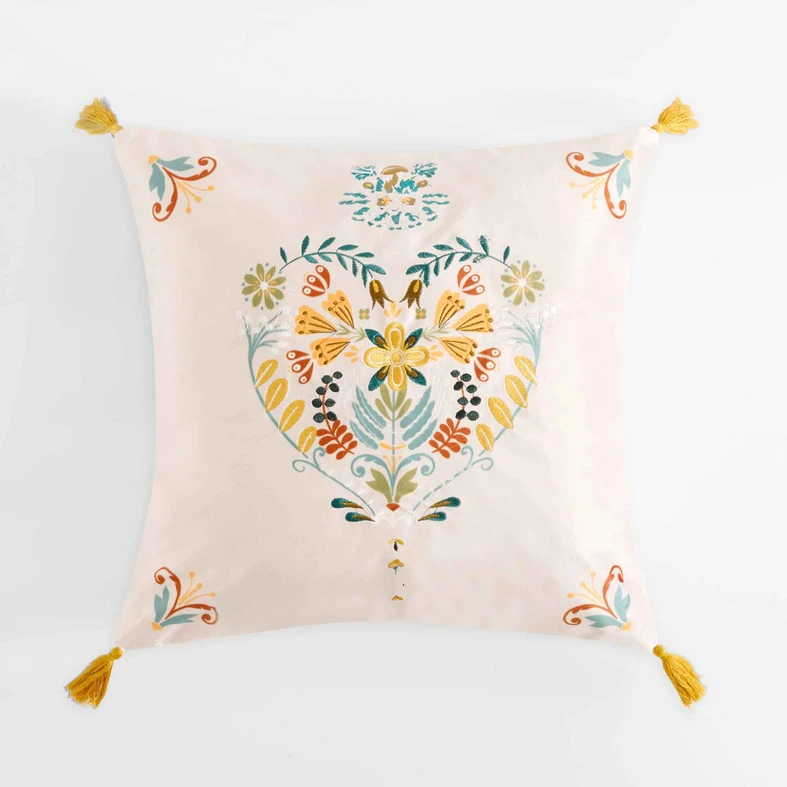 Dekoračná obliečka vyšívaná krémová FOLKY 45x45 cm