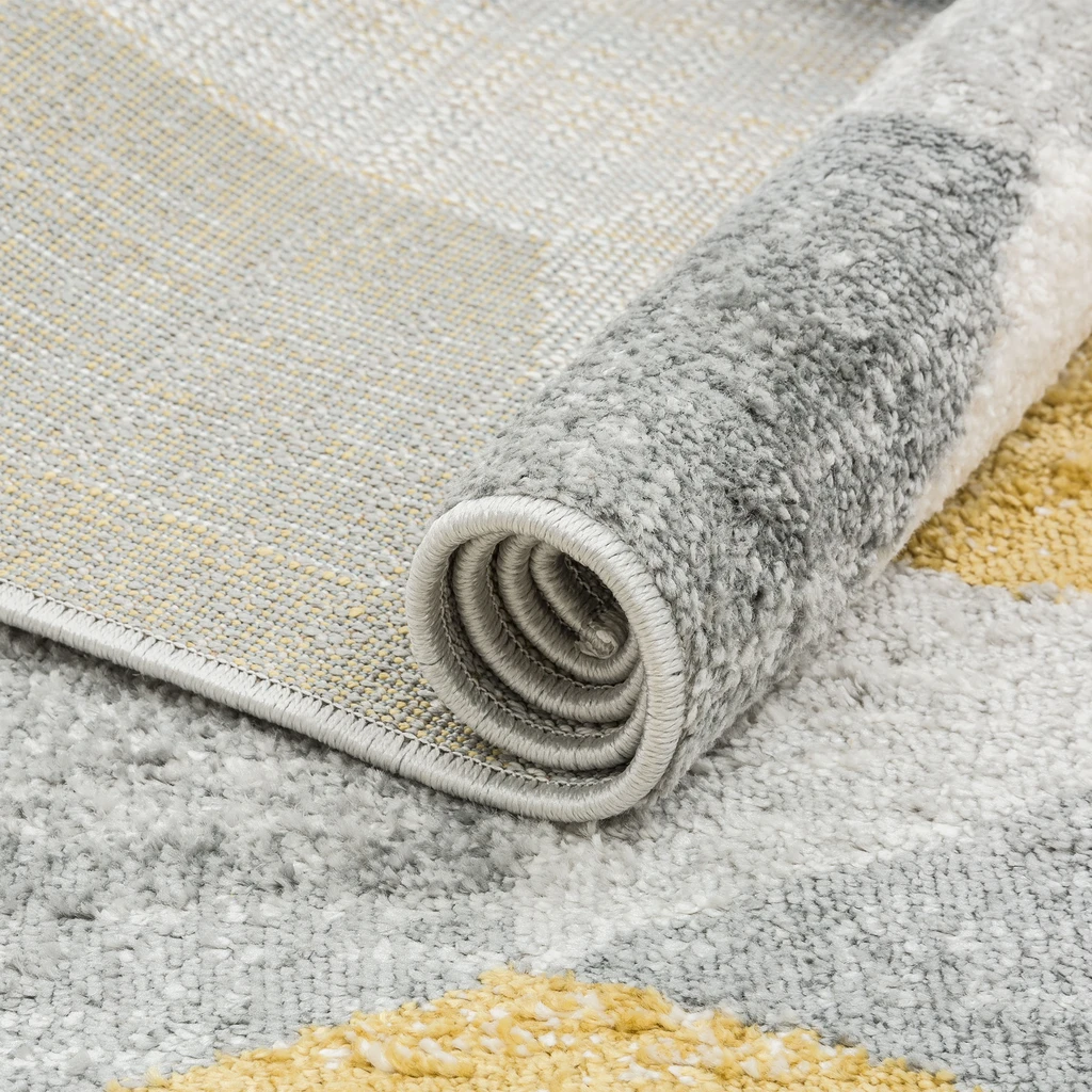 Koberec MILANO do obývacej izby v kosoštvorce, žlto-sivý 120x170 cm
