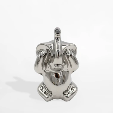 Dekoratívna strieborná figúrka SLON so zakrytými ušami 13,8 cm