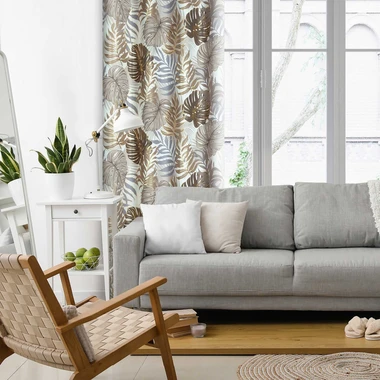Záves do obývačky vzor listy hnedo-zlatý KORFU 140 x 250 cm