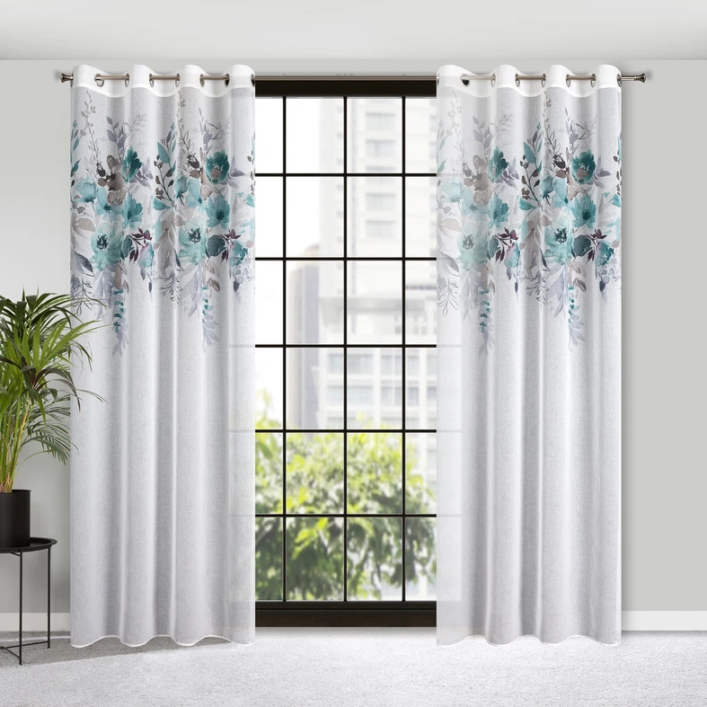 Záves na priechodkách bielo-tyrkysový GRETA 140x250 cm