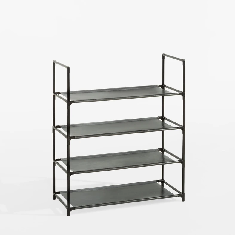 Regał z czterema półkami, widok z ukosa. 