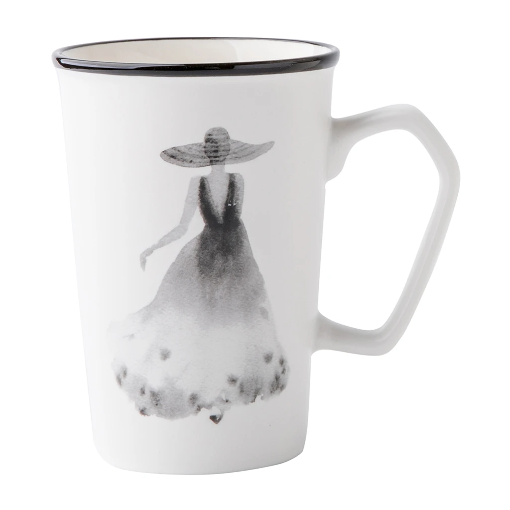 Veľký čiernobiely hrnček žena 410 ml