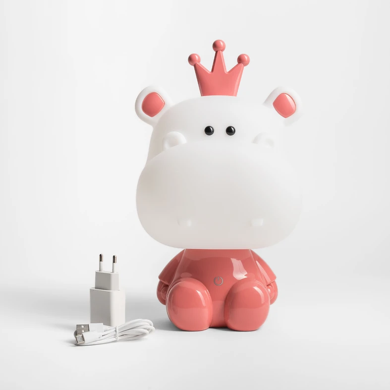 Lampka nocna HIPOPOTAM LED w różowym kolorze z 3 stopniami przyciemniania.