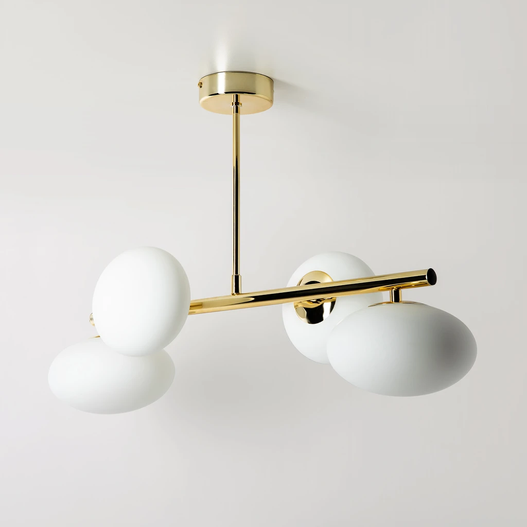 Stropné svietidlo v zlatej farbe 4 oválne tienidlá MILO 68x30 cm