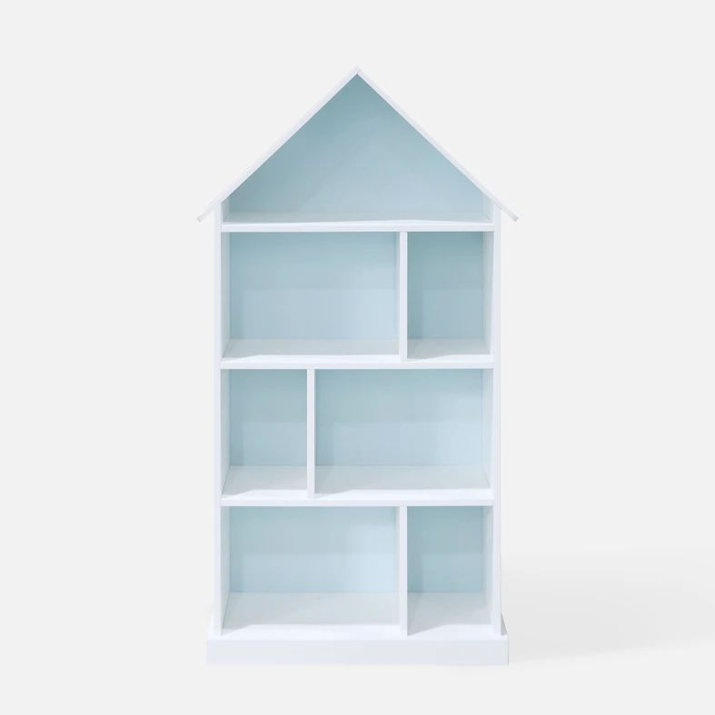 Knižnica v tvare domčeka FALIANO bielo-modrý