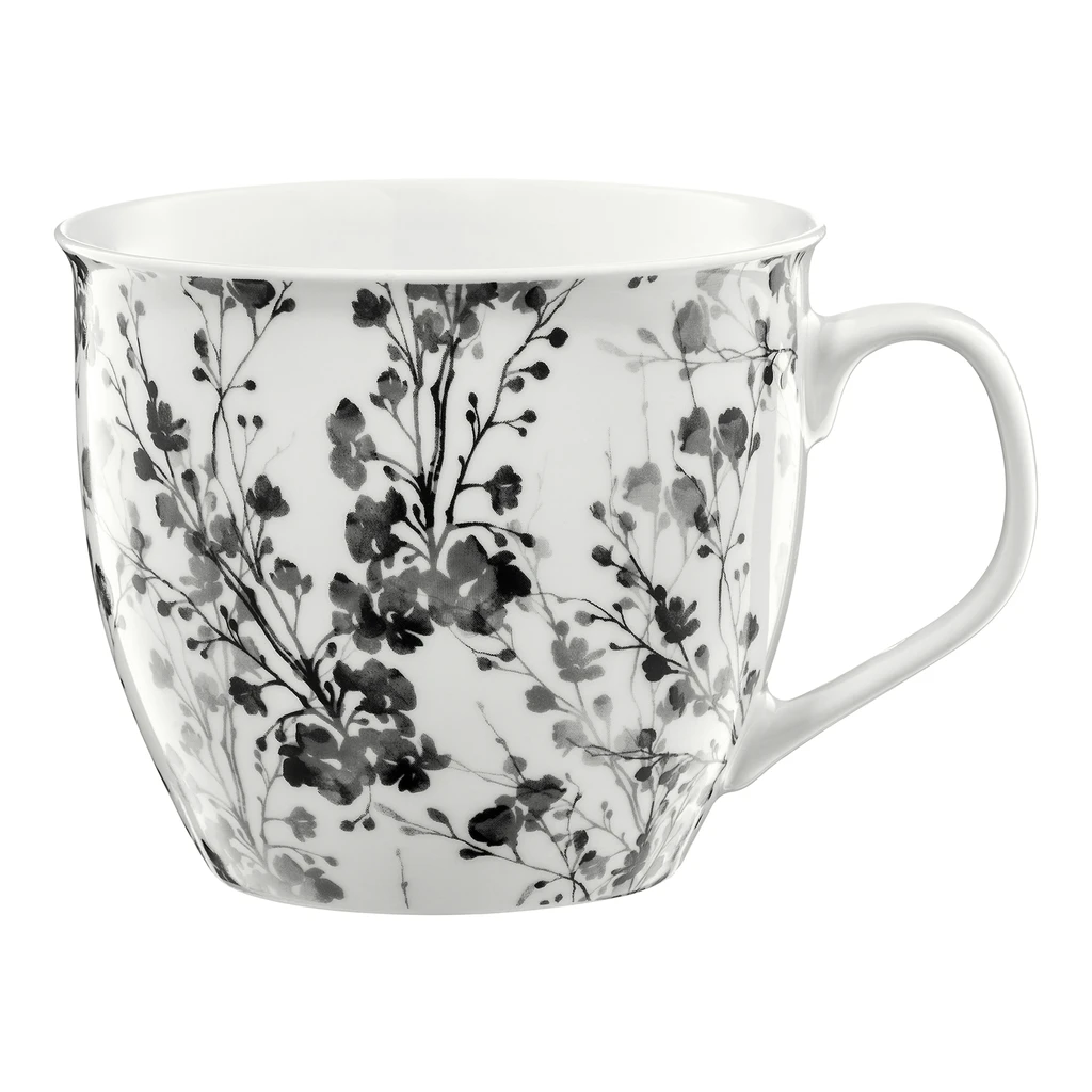 Kubek BLACK NATURE wykonany z porcelany z kwiatowym wzorem. 