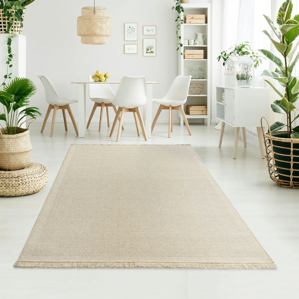 Vlnený koberec WOOL so strapcami svetlobéžový 120x170 cm