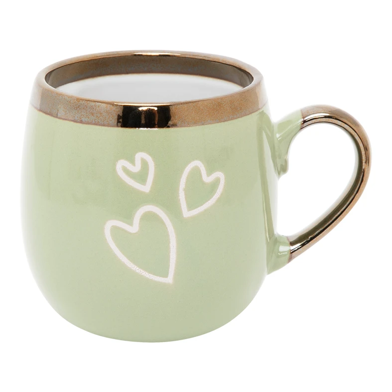 Keramický zelený hrnček so srdiečkami TASS 400 ml