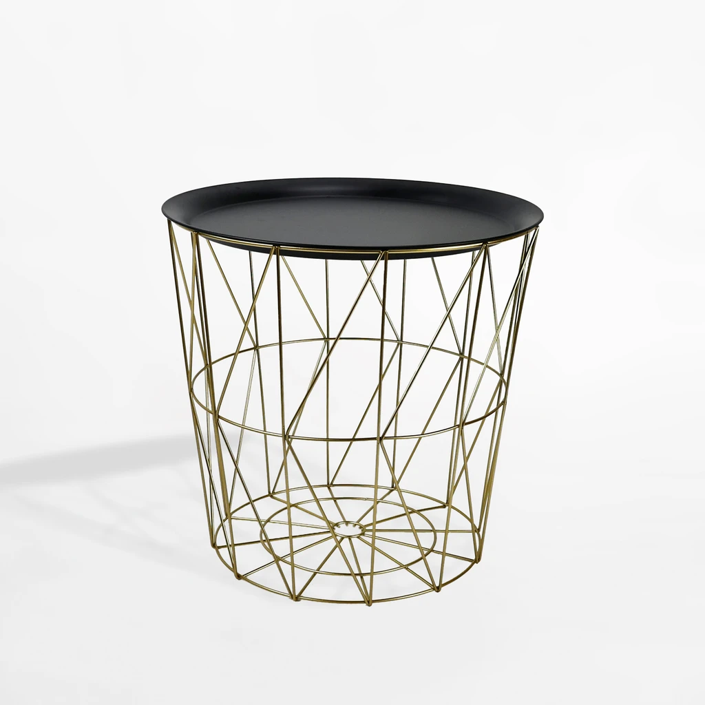 Stolík s úložným priestorom 38 cm zlato-čierny