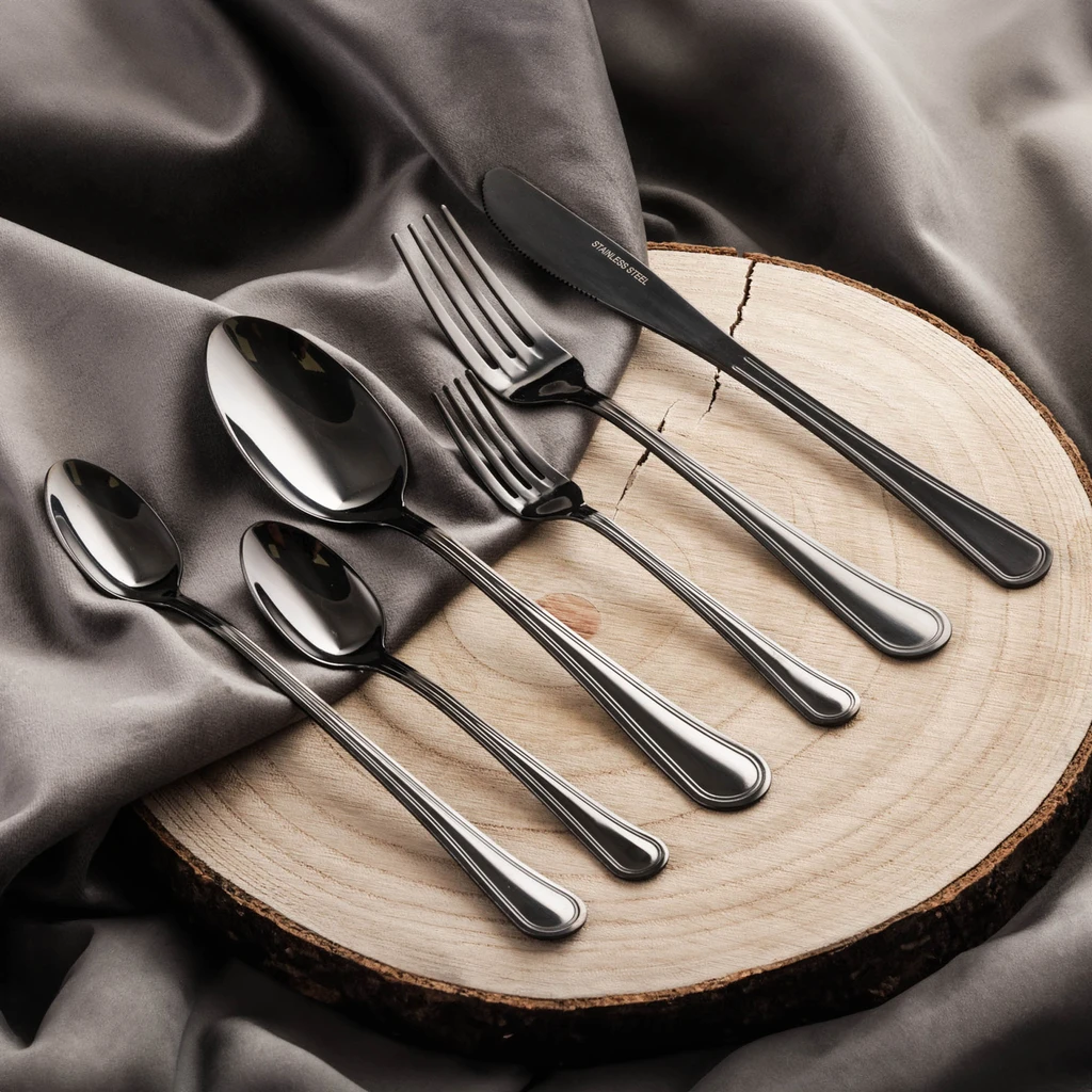 Súprava čiernych príborov LUCE, 24-dielna