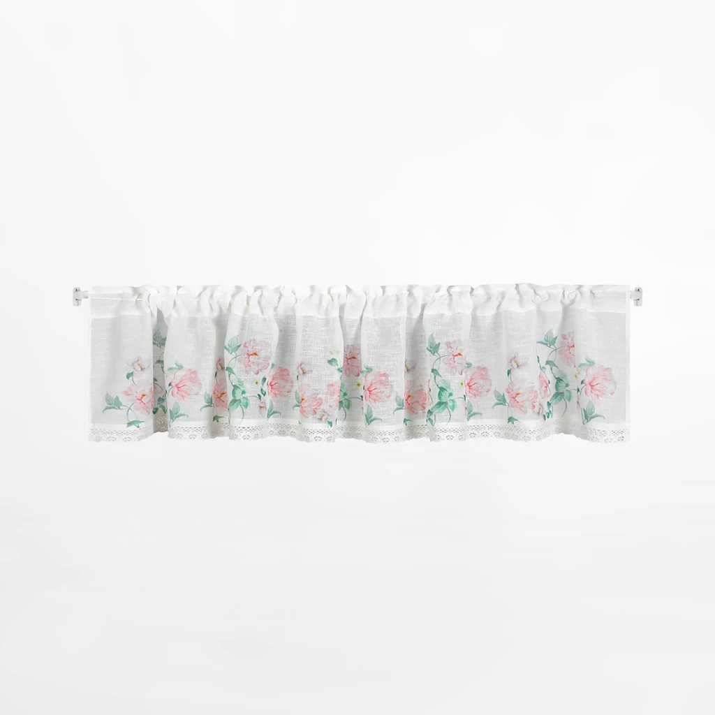 Firana biała do kuchni z kwiatowym wzorem