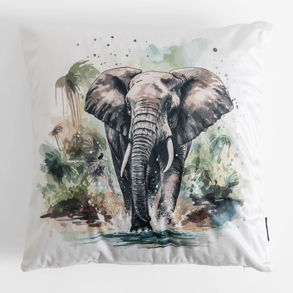 Welurowa biała poszewka w słonia