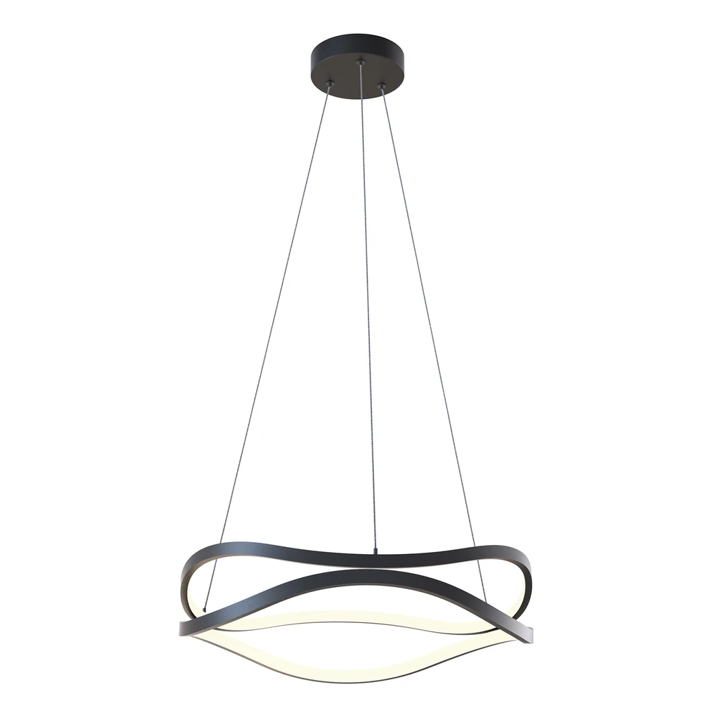 Czarny model lampy wiszącej HARLEY LED to oświetlenie salonowe. Oryginalnym wyglądem 2 pierścieni o nieregularnych kształtach wzbogaca aranżację wnętrza.